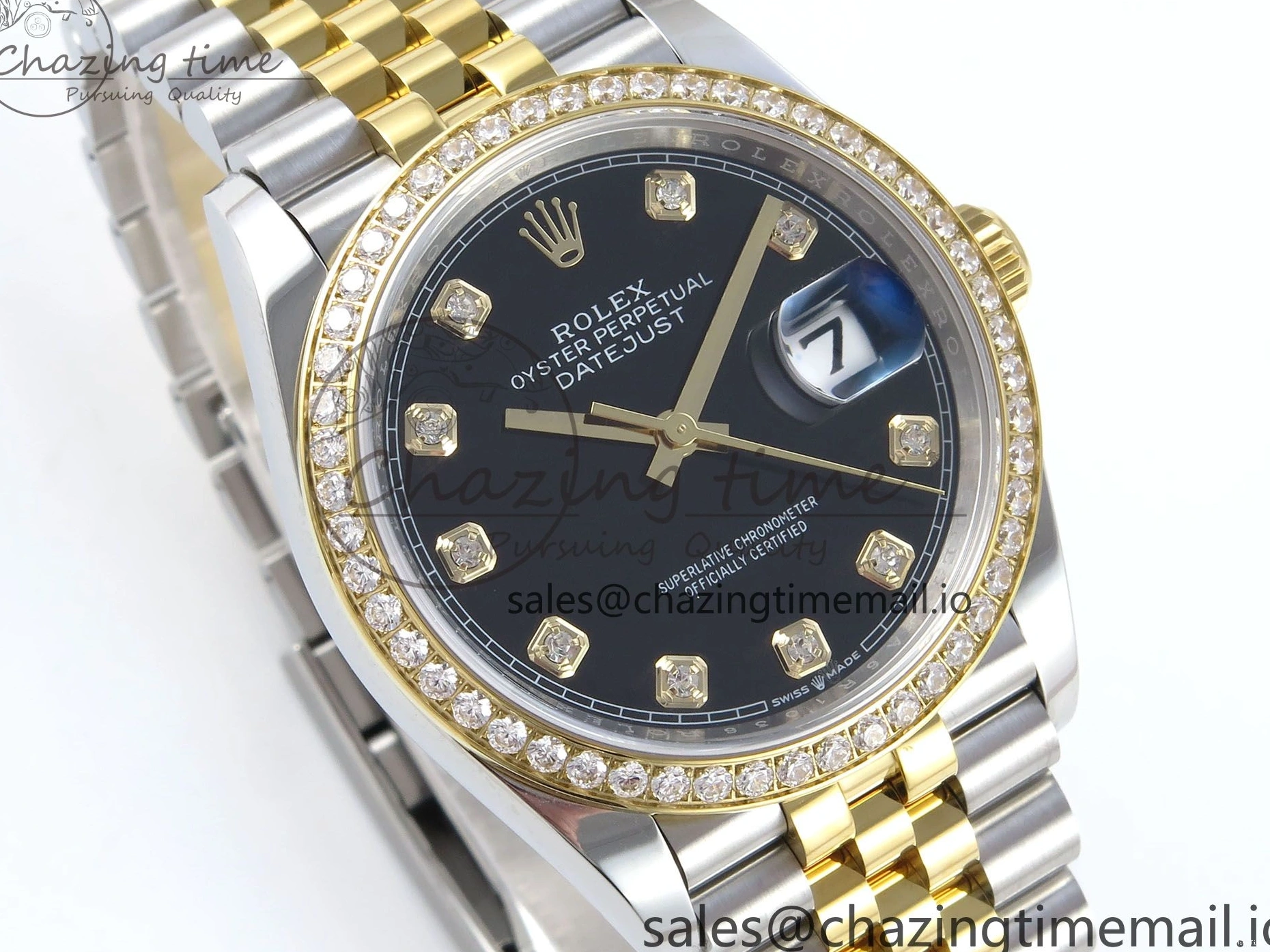 MiroTime 0109 Stretchable DateJust 36 126283RBR EWEF Best Edition Black Diamonds Dial on SS YG Jubilee Bracelet A 634